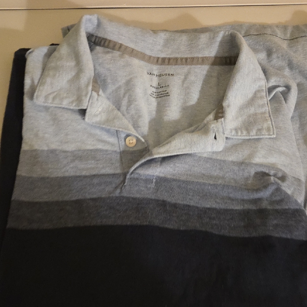Van Heusen Men's Blue and Gray Polo Shirt